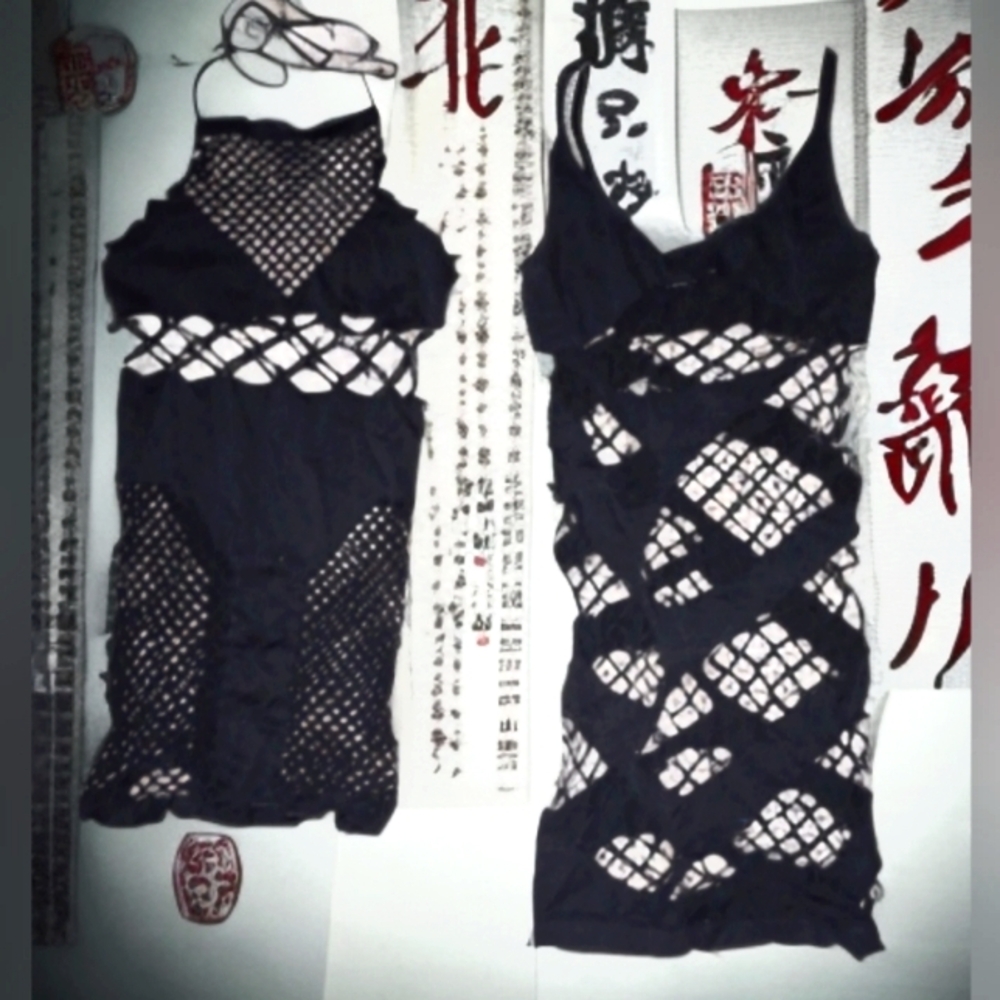 Two* NWOT OS fishnet, body stocking, stripper dresses, exotic dance wear